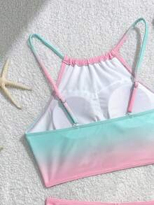 SHEIN Set Baju Renang Anak Perempuan Warna Biru Manis Lucu Polos, Atasan Kamisol dan Bawahan Renang Model Hipster - Berwarna merah muda - View 5