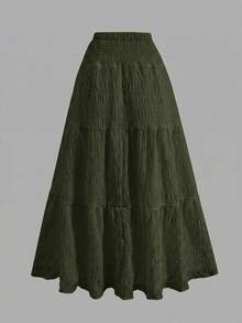 Girlism Teen Girl Teen Girl White,Ruffle Skirt Boho Long Skirt Break Paperbag Waist Frill Trim Ruffle Hem Skirt - Army Green - View 2