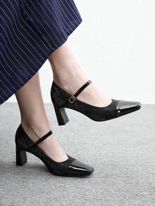 CUCCOO BIZCHIC Giày cao gót nữ thời trang thanh lịch đi làm bốn mùa đính nút - màu đen - Xem 1