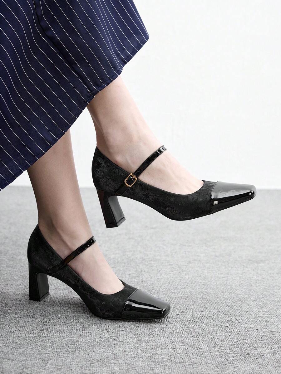 CUCCOO BIZCHIC Giày cao gót nữ thời trang thanh lịch đi làm bốn mùa đính nút - màu đen - Xem 1