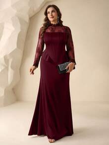 Coutiva Plus Size Formal Evening Gown (Heavily Embellished) - Burgundy - View 5