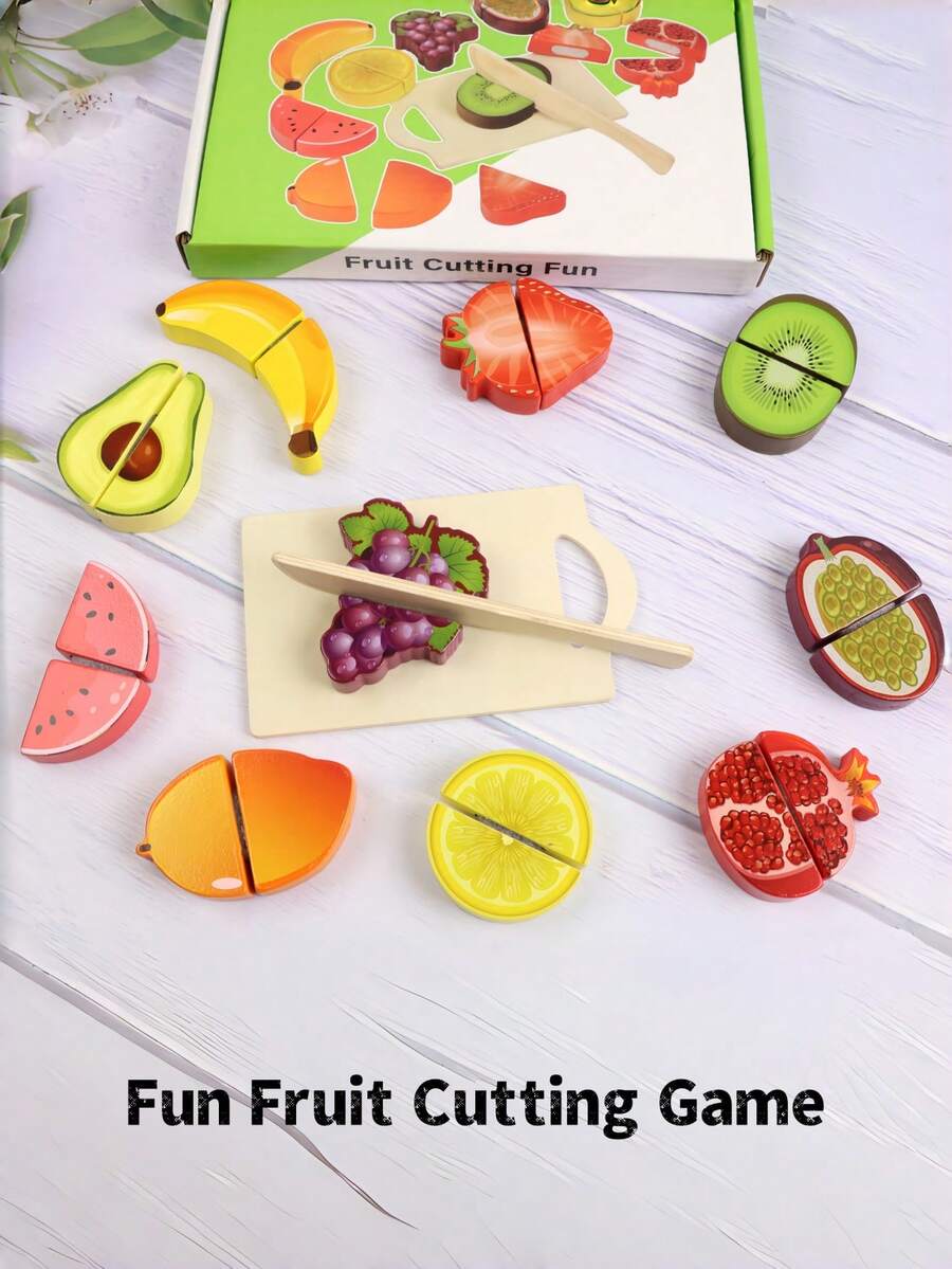 MINKOJA MINKOJA Color Box Wooden Pretend Fruit Cutting Playset With 10 Large Fruit Blocks, Kids Role Play Toy Improves Hands-On Skill, Social Ability & Fruit Cognition, Early Educational Wooden Toy, Great Birthday & Holiday Surprise Gift For Boys Girls
