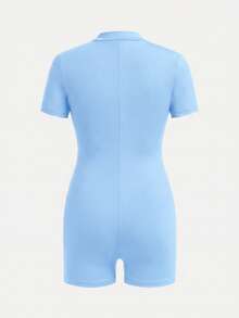 SHEIN Tween Girls Zip Up Half Zip Unitard,Back To School,Leisure Outing,Kids - Baby Blue - View 3