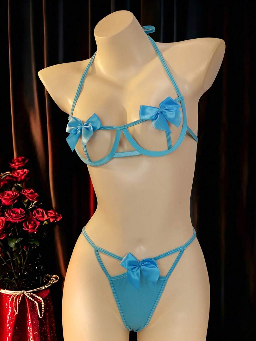 SHEIN Đồ lót nữ gợi cảm (Có gọng, Thông) - Màu xanh nhạt - Xem 1
