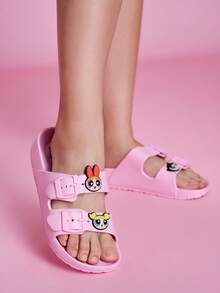 THE POWERPUFF GIRLS X SHEIN Cartoon Women's Slippers, Breathable And Quick-Drying, Lightweight And Durable EVA Material, Suitable For Boys To Wear Indoors And Outdoors, Bathrooms, Playgrounds, Swimming Pools, Beaches, Shower Slippers Sandals - Pink - View 2