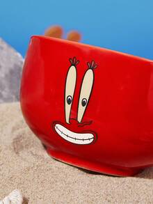 SpongeBob SquarePants | SHEIN 1個 4.7英吋/12公分碗口卡通圖案印花穀物碗，耐冷耐熱，可用於微波爐和洗碗機，適合盛裝米飯、穀物、優格等，海綿寶寶、派大星、章魚哥、螃蟹老闆 - 橙紅 - 查看 4