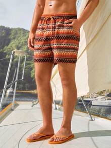 Manfinity VDAYZ Men's Drawstring Waist Colorblock Casual Vacation Beach Shorts - Multicolor - View 5