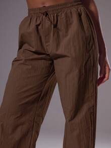 Musera Sport Adjustable Toggle Light Weight Active Shell Pants Workout Gym Sports Pilates Fitness Daily Casual Hibiscus - Chocolate Brown - View 5