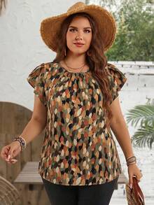 EMERY ROSE Plus Size Women's Early Spring Blue Petal Sleeve Tunic Blouse For Summer  Summer Spring Clothing Country Style For Women - Multicolor - View 4