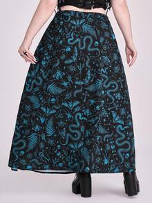 ROMWE Goth Falda versátil y de moda con estampado de bloques de color para tallas grandes - Azul - Ver 3