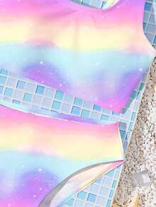Setelan Baju Renang Dua Potong Bikini dan Bawahan Segitiga Motif Tie-Dye untuk Anak Perempuan, Cocok untuk Liburan Musim Panas - MultiWarna - View 4