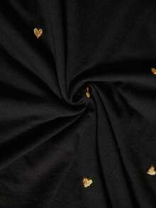 Elaquor 大尺碼夏季休閒愛心刺繡T恤 - 黑色 - 查看 7