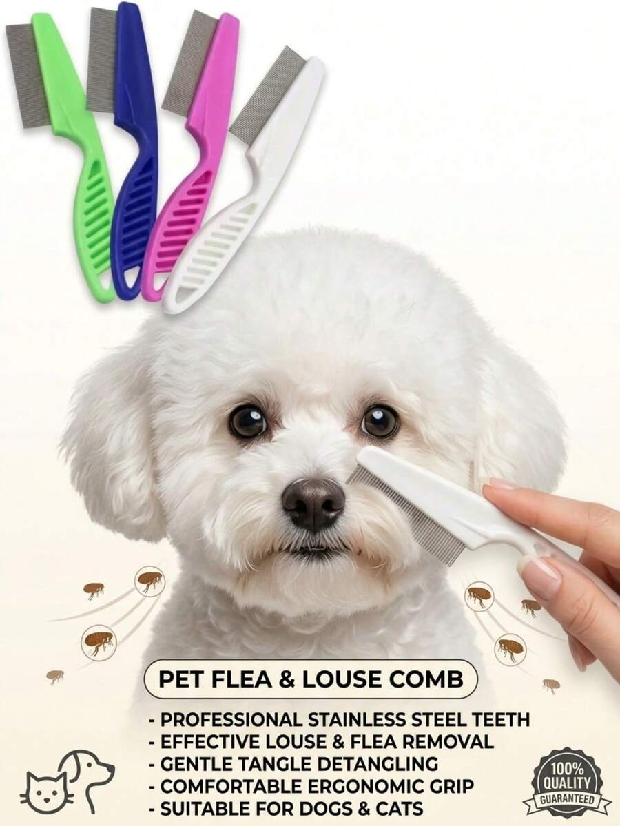 PETSIN 1件裝 2合1寵物毛髮與淚痕清理刷 不鏽鋼狗貓跳蚤梳,可有效修剪並溫和去除打結毛髮與跳蚤,適用於狗與貓 - 查看 1
