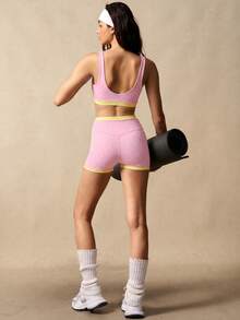 VARSIVA Women's Color Block Polka Dot Print Ultra Short Tank Top And Shorts Sports Set - Pink - View 8