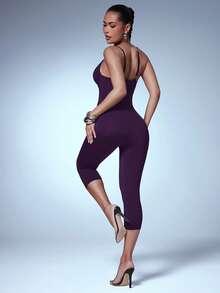 Denimoi Mono ajustado de tirantes finos de color liso para mujer - Morado - Ver 6