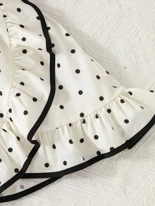 SHEIN Souflis 少女法式復古圓點圖案荷葉袖甜美公主風腰部蝴蝶結裝飾洋裝，適合夏季穿著 - 杏色 - 查看 6