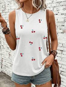 SHEIN LUNE Áo ba lỗ nữ thêu quả anh đào, 95% cotton - trắng - Xem 6