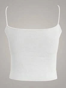 Lalippa Ribbed Knit Solid Color Tank Top - White - View 2