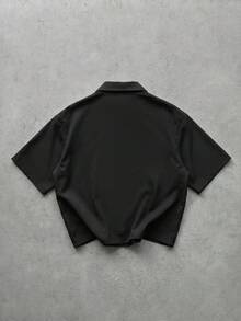 GENTILAND 男士夏季休闲金属扣短袖衬衫 - 黑色 - 查看 3