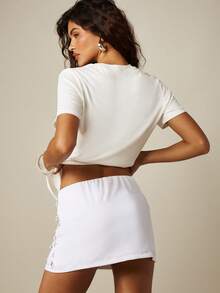MISSGUIDED Crystal Embellished Mini Skirt With Rhinestone And Teardrop Gem Details Party Night Evening Bodycon Style White Summer Sexy - White - View 3