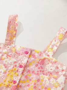 Maija Kids Maija Kids Conjunto de 2 piezas para niñas jóvenes, elegante y exquisito, casual de vacaciones, top camisola sin mangas con estampado floral pequeño rosa, ajustable, con dobladillo de volantes multicapa y falda corta estampada, adecuado para uso diario, regreso a la escuela, viajes, reuniones, fiestas festivas, primavera y verano - Rosa - Ver 5
