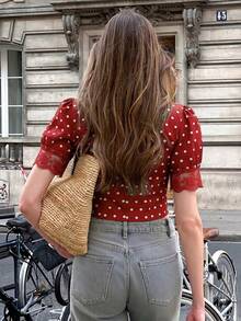 Pariaura Women's French Floral Lace Blouse - Red - View 2