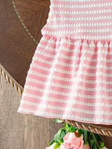 SHEIN Elladie kids 女童 YK2 夏季韓風新款甜美細肩帶露背彩虹條紋可愛度假洋裝 - 粉色 - 查看 6