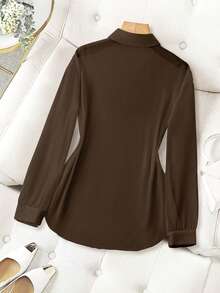 Franclia Camisa básica de unicolor transparente con cuello vuelto y estilo minimalista - Marrón - Ver 2