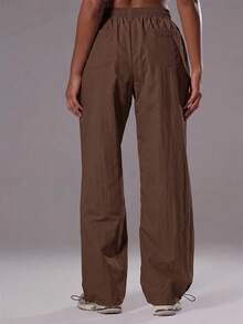 Musera Sport Adjustable Toggle Light Weight Active Shell Pants Workout Gym Sports Pilates Fitness Daily Casual Hibiscus - Chocolate Brown - View 4