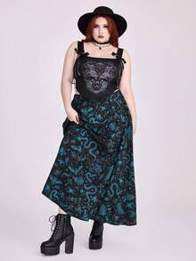 ROMWE Goth Falda versátil y de moda con estampado de bloques de color para tallas grandes - Azul - Ver 2