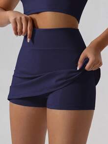 SHEIN Luminelle Multifunctional Multi-Purpose Pencil Slim Fit Anti-Exposure Skort For Back To School - Navy Blue - View 4
