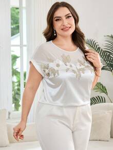 Reflora Plus Size Elegant Floral Embroidered Shirt, Summer - White - View 4