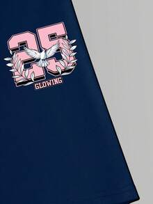 SHEIN Explorewe 6件套女童柔软T恤套装，夏季休闲上衣，街头时尚，蝴蝶结，25种图案，豹纹印花，多色运动裤，宽松短袖T恤，修身骑行裤，白色上衣 - 彩色 - 查看 5