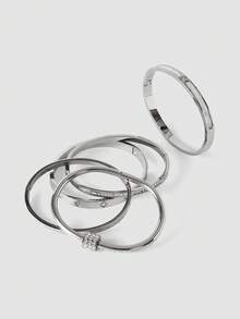 MortiRose 5pcs/Set Minimalist Elegant Luxury Sparkling Star Bangle Bracelets, High-End Titanium Steel Bracelets For Women - Silver 1 - View 6