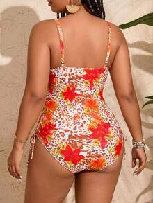 Slaydiva Traje de baño de una pieza con estampado de leopardo y floral, talla grande - Multicolor - Ver 2
