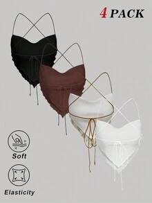 SHEIN MOD 四件套女士吊带网纱露背吊带衫，佩斯利新月印花，黑白配色——浪漫可爱Y2K风格，完美适用于度假、约会、野餐、派对、舞会、节日和生日等场合。 - 彩色 - 查看 3