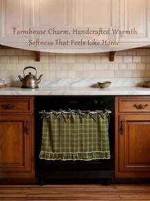 1PC Handmade Country Style Plaid Ruffled Tie On Stove Cover Oven Curtain Dishwasher Washing Machine Cover Easy Installation No Tools For Kitchen Laundry Farmhouse Decor Kitchen Supplies Home Accessories - View 9