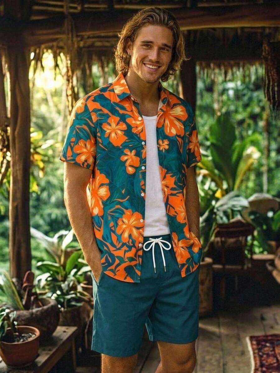 Alderstead Men's Floral Pattern Casual Short Sleeve Shirt And Shorts Set Men Vacation Men Shirt Co Ords Hawaiian Shirt For Men Tropical Men Clothes - Multicolor - View 1