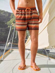 Manfinity VDAYZ Men's Drawstring Waist Colorblock Casual Vacation Beach Shorts - Multicolor - View 2