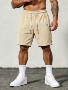 Gym Rark Men's Corduroy Drawstring Shorts, American Retro Loose Casual Versatile Sports Mid-Length Shorts - Khaki - View 7