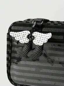 ROMWE Anime 1 Korean Simple Black And White Polka Dot Wing Sound Symbol Silver Note Handmade Chain DIY Keychain Bag Pendant, Women's Daily Wear Holiday Gifts - Black and White - View 6