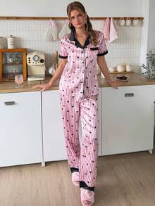 SweetSlumber PJS10 女款緞面數位印花睡衣套裝 - 彩色 - 查看 3