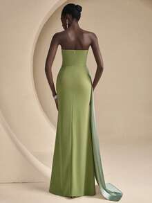 Coutiva Color Block Patchwork Strapless Mermaid Bridesmaid Dress - Matcha green - View 2