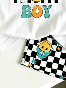 SHEIN Young Boy Checkered Cartoon Print T-Shirt And Shorts Set - Multicolor - View 5