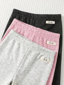 Cozy Pixies 女嬰裝飾編織標籤保暖內裡鬆緊腰修身秋冬內搭褲 3件組 - 淺灰色 - 查看 3