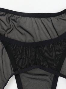 SHEIN DrisQ 男士透視網格鏤空性感連身內衣 - 黑色 - 查看 6
