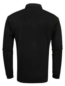 Manfinity Homme Áo thun polo nam họa tiết kẻ caro tay dài cổ bẻ nhiều màu, thường ngày dành cho chồng, mùa thu - màu đen - Xem 2