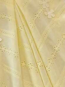 SHEIN Franclia 女款刺繡3D花朵裝飾法式甜美可愛上衣 淡黃色 夏季度假早午餐穿搭 - 黃色 - 查看 4