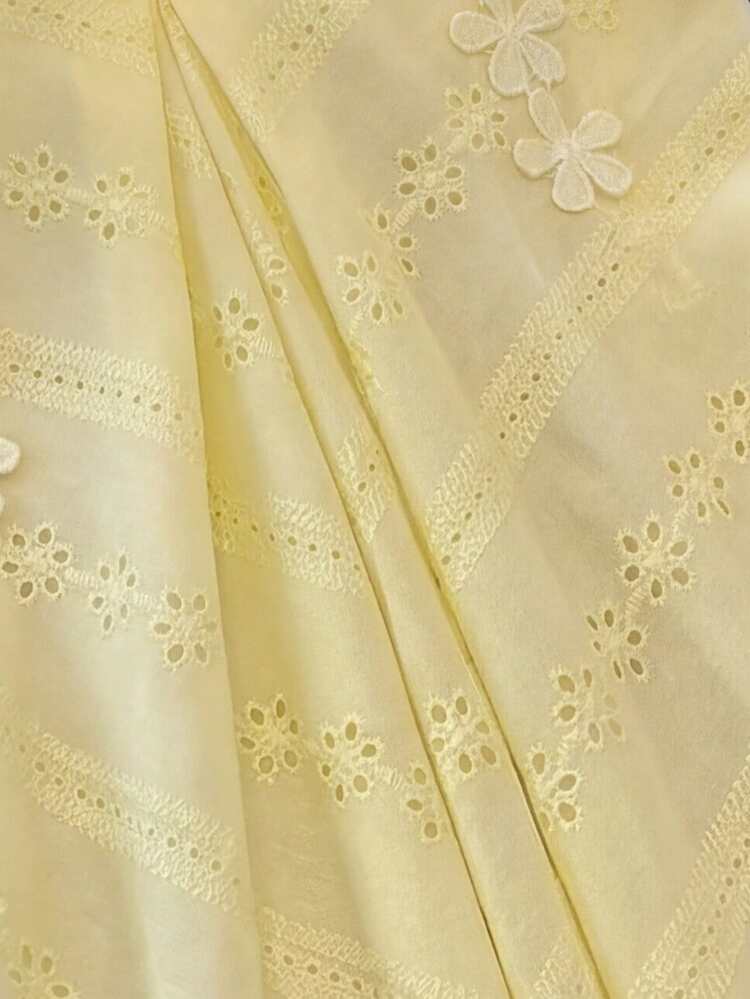 SHEIN Franclia 女款刺繡3D花朵裝飾法式甜美襯衫 - 黃色 - 查看 4