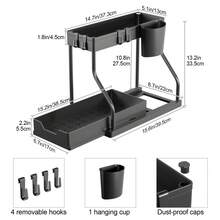 Estante de almacenamiento debajo del fregadero de material plástico de doble capa con cajones deslizantes - Solución de almacenamiento multifuncional para la cocina y el baño: Estante de almacenamiento debajo del fregadero y gabinete de almacenamiento en negro - Multicolor - Ver 2